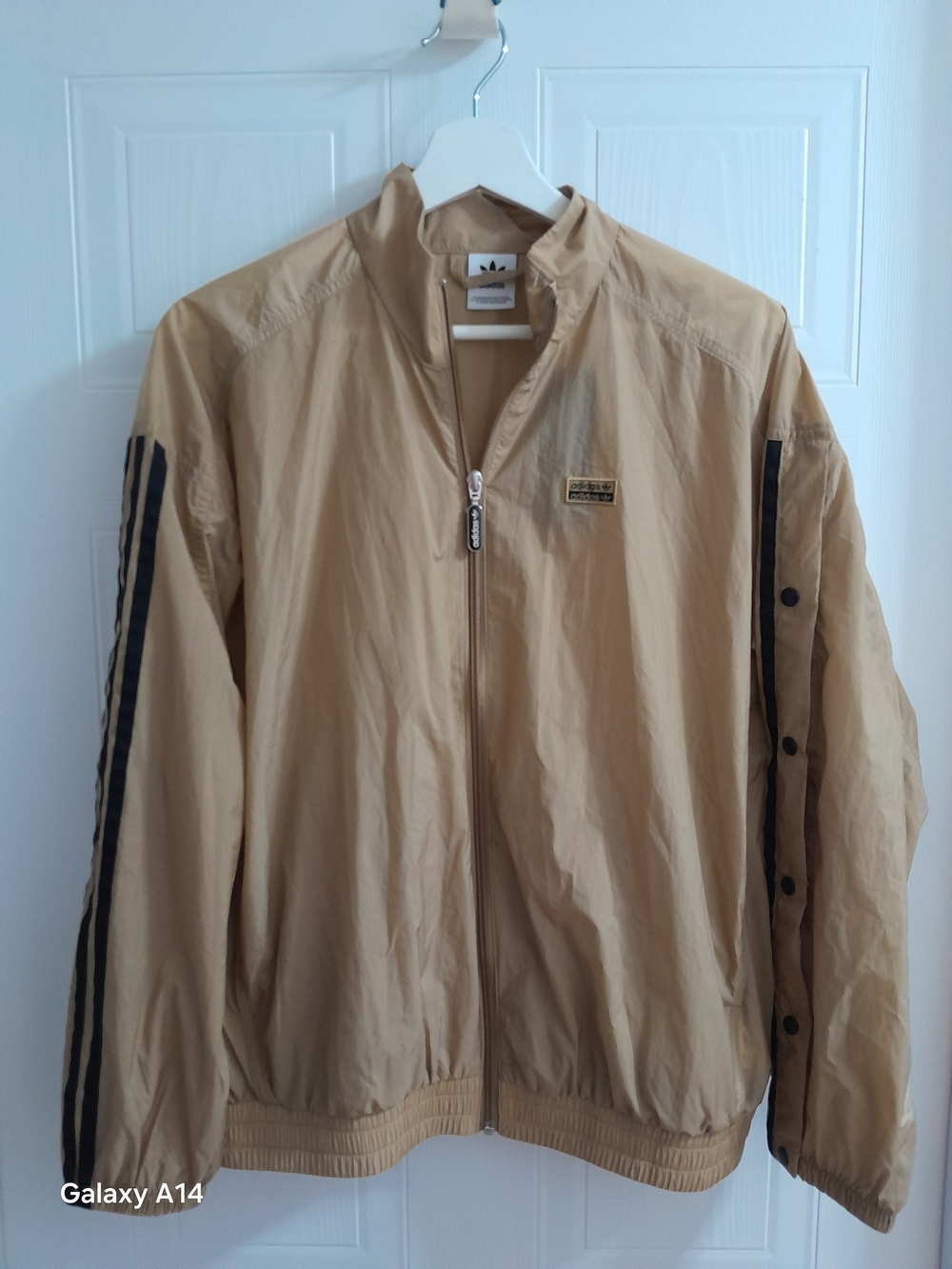 Women's adidas Beige Windbreaker Jacket with Black Stripes